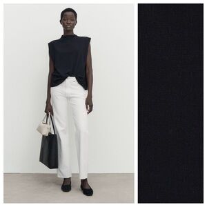 NWT. Massimo Dutti Navy Blue Cotton T-shirt with Shoulder Buttons. Size XS.